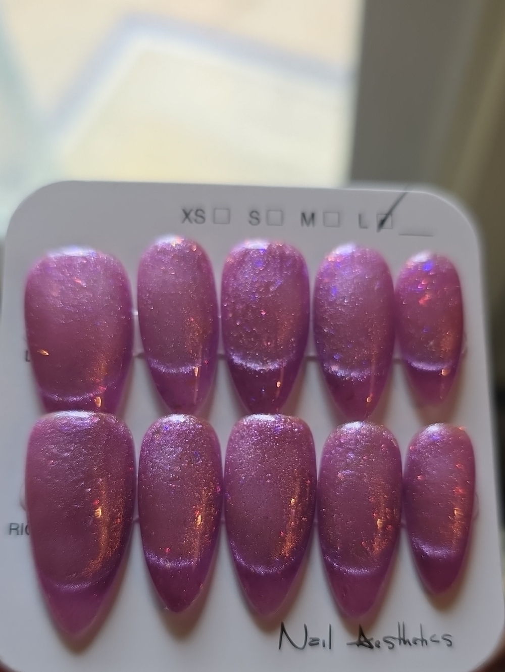 Press-On False Nails - Shimmery Pink Iridescent Set Size Large
